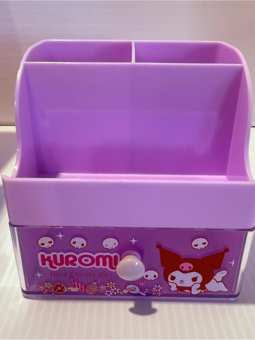 Sanrio Kuromi Desk Organizer Mini Drawer Makeup Brush Pen Holder Purple Kawaii